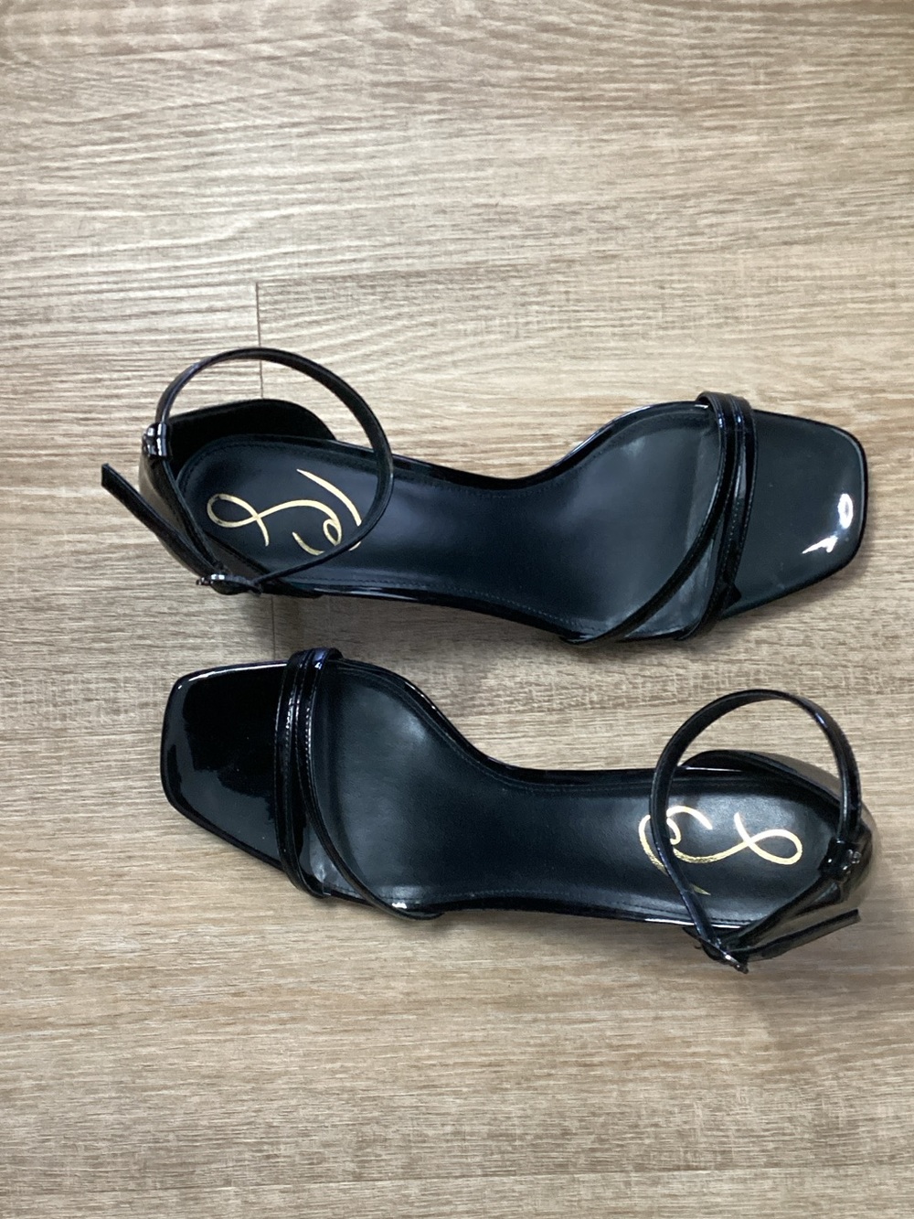 Sam Edelman Black Patent Square-Toe Ankle-Strap Heels - Picture 2 of 10